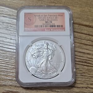 2012 (S) Silver American Eagle Coin Early Releases MS 70 in Protective Case